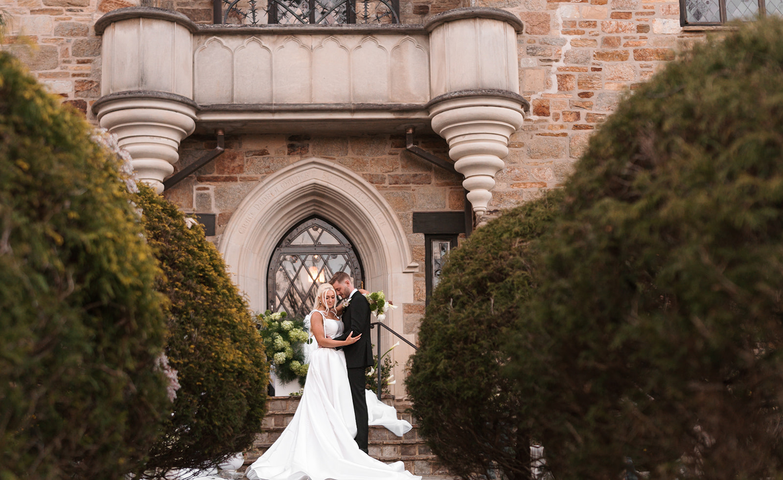 Bride and Groom at the Cloister Castle in Maryland